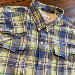 Columbia PFG Performance Fishing Shirt Mens XL Nylon Super Bahama Vented Plaid